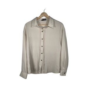 Dazy Cream women’s neutral Button-Up Shirt with black and gold buttons large 100